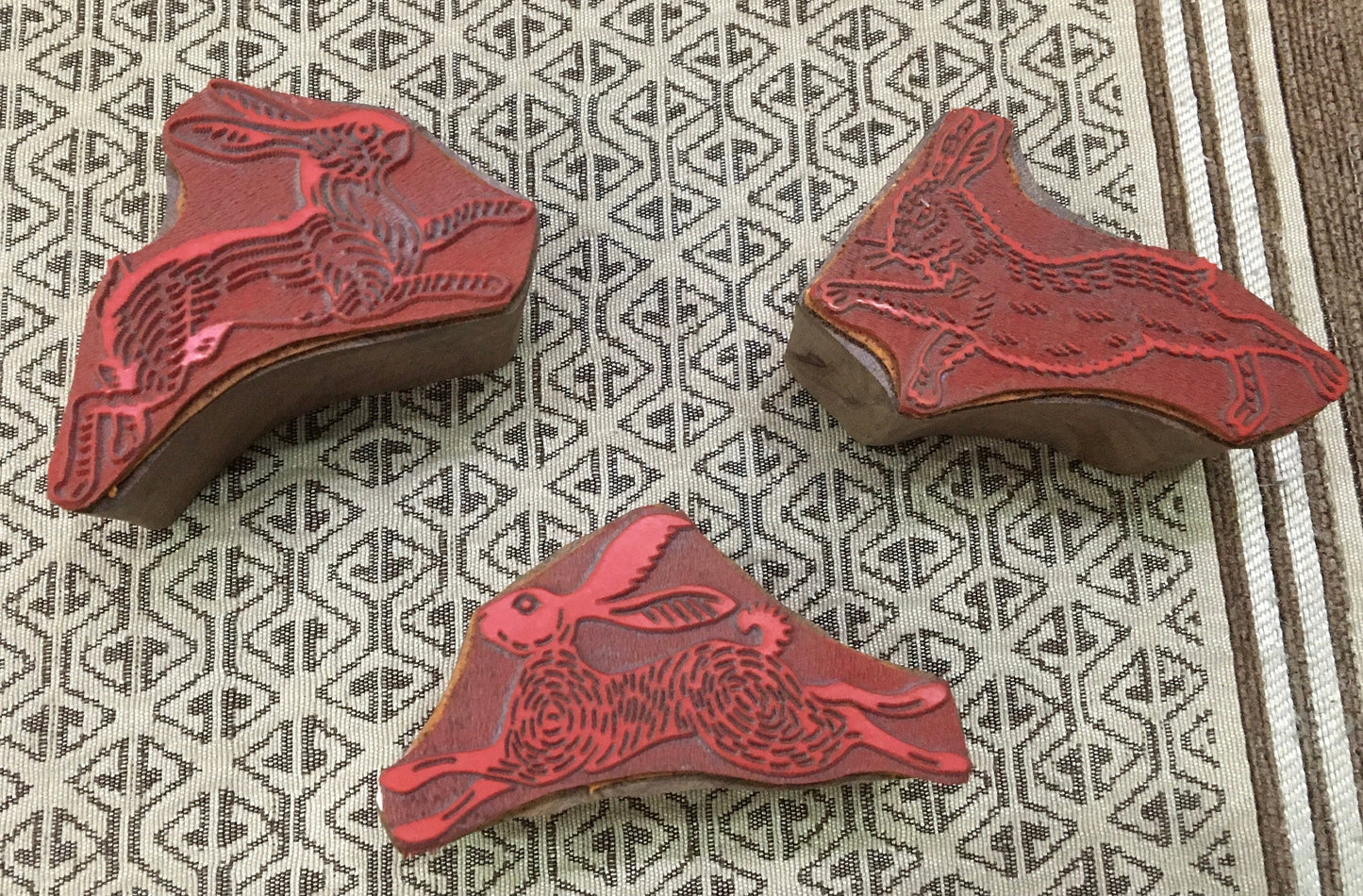 Set of 3 Leaping Hare Wood Mounted Rubber stamp, Scenery Wooden Stamp, Rubber Stamp, Wood Stamp, Bullet Journal, Planner,