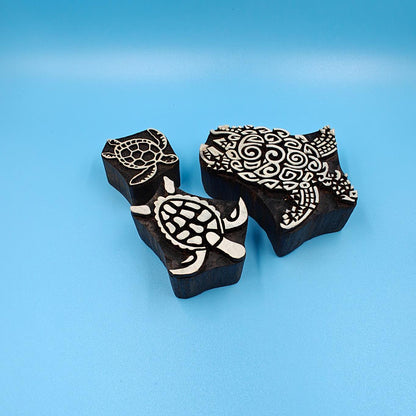 Turtle Trio: Indian Wooden Printing Block - hand carved Indian wood printing block; textile stamp; pottery stamp,
