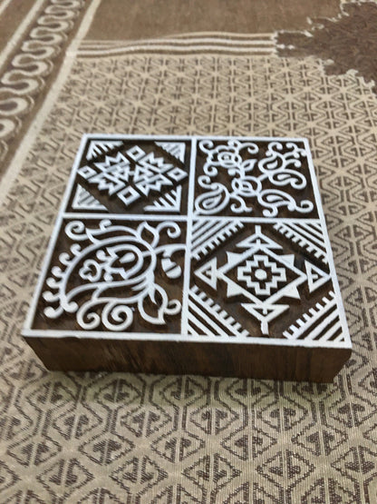 Square of squares Repeat Pattern, hand carved Indian wood printing block; textile stamp; pottery stamp,