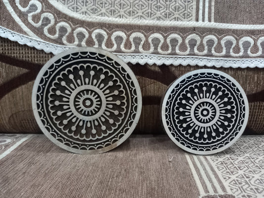 A Mandala  Block ,Round Hand Carved Indian Wooden Stamp , Wood Block for Textile Fabric Stamping Henna Pottery DIY