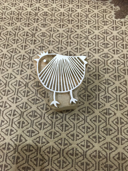 Charming Duo: Stripy Hen Wooden Printing Blocks for Crafty Artistry, hand carved Indian wood printing block; textile stamp; pottery stamp,