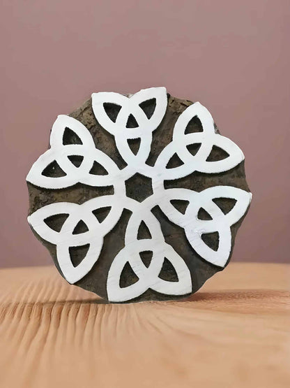 Celtic Knot Circle, hand carved Indian wood printing block; textile stamp; pottery stamp. image 1