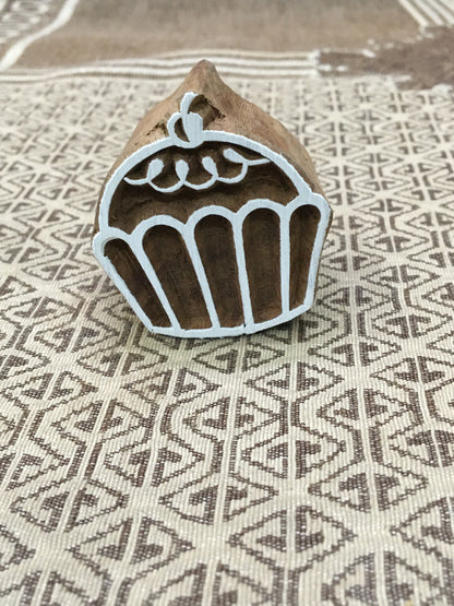 Cake Muffin, hand carved Indian wood printing block; textile stamp; pottery stamp,