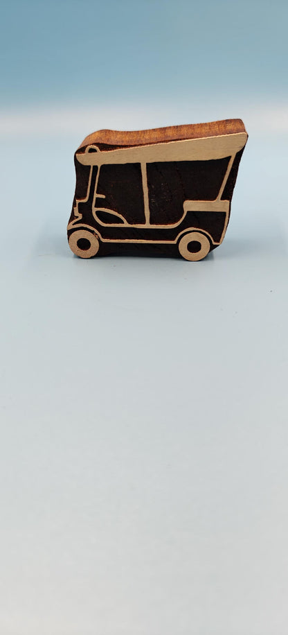 3 wheeler Auto , hand carved Indian wood printing block; textile stamp; pottery stamp,