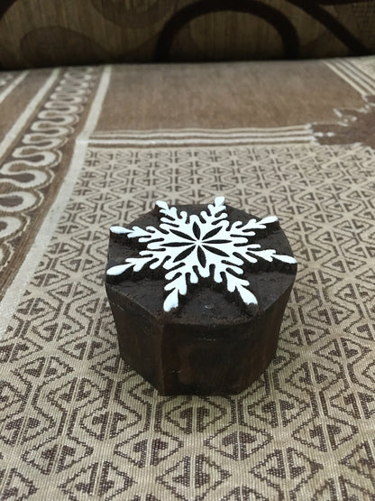 Snowflake, hand carved Indian wood printing block; textile stamp; pottery stamp,