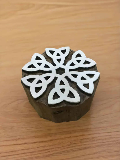 Celtic Knot Circle, hand carved Indian wood printing block; textile stamp; pottery stamp. image 0