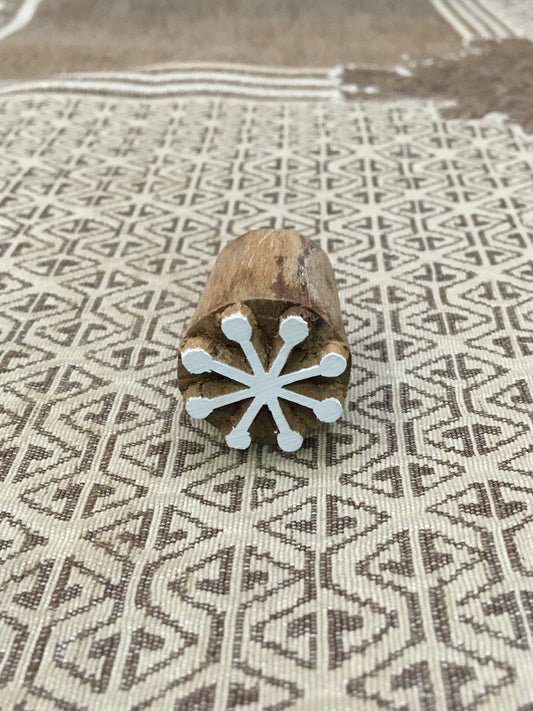 Simple Snow Flakes, hand carved Indian wood printing block; textile stamp; pottery stamp,