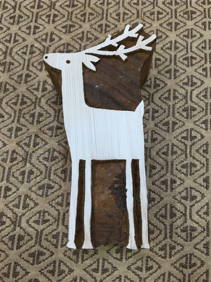 Solid Standing Deer, hand carved Indian wood printing block; textile stamp; pottery stamp,