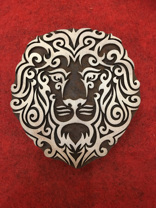 Lion Head Fabric Print Stamp Carve Wood Block Stamp Lion Face Block Print Stamp Hand Carved Printing Block For Printing Animal Soap Stamp