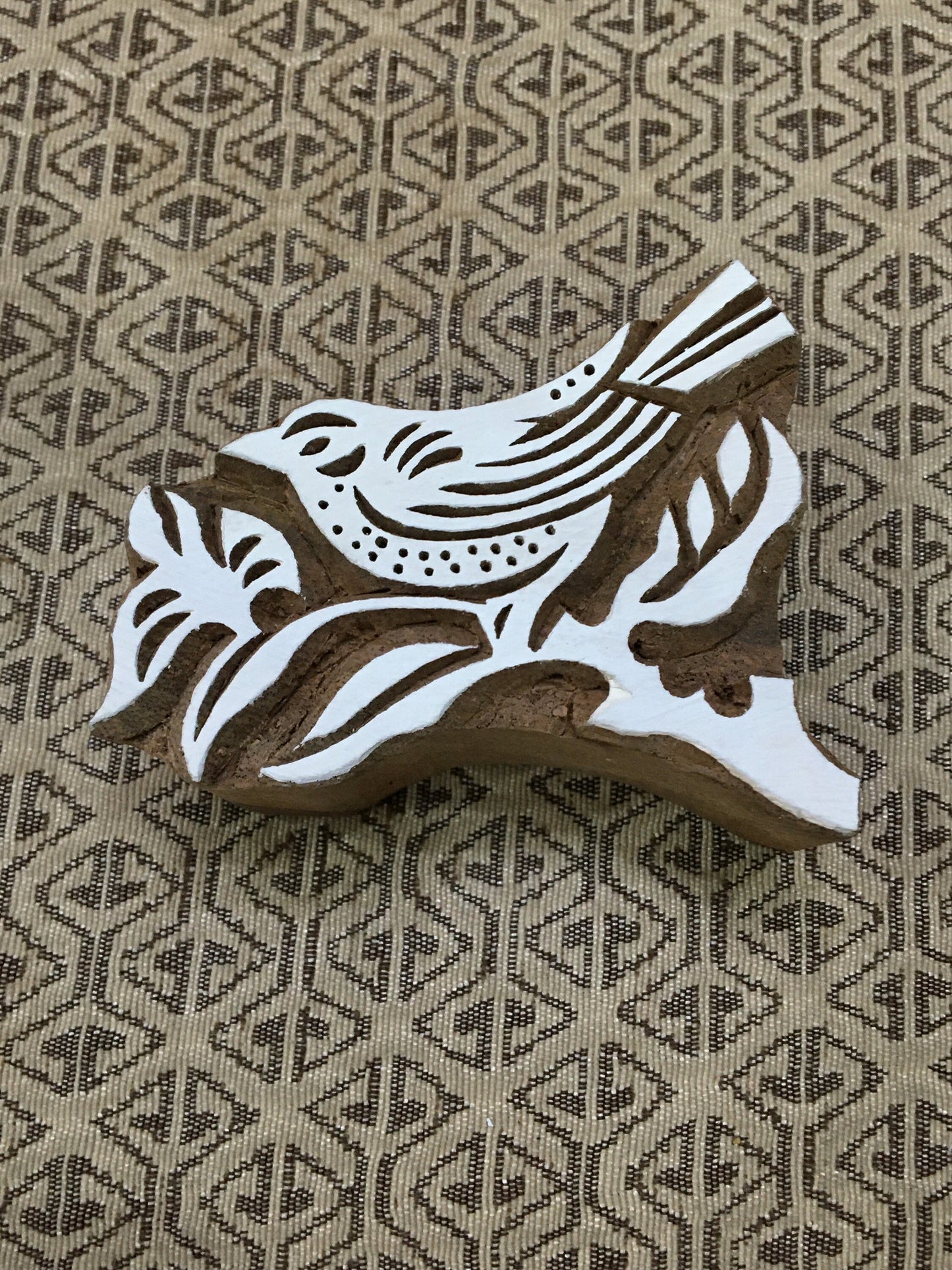 Bird on Branch, hand carved Indian wood printing block; textile stamp; pottery stamp,