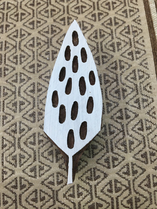 Solid Weed Leaf, hand carved Indian wood printing block; textile stamp; pottery stamp,