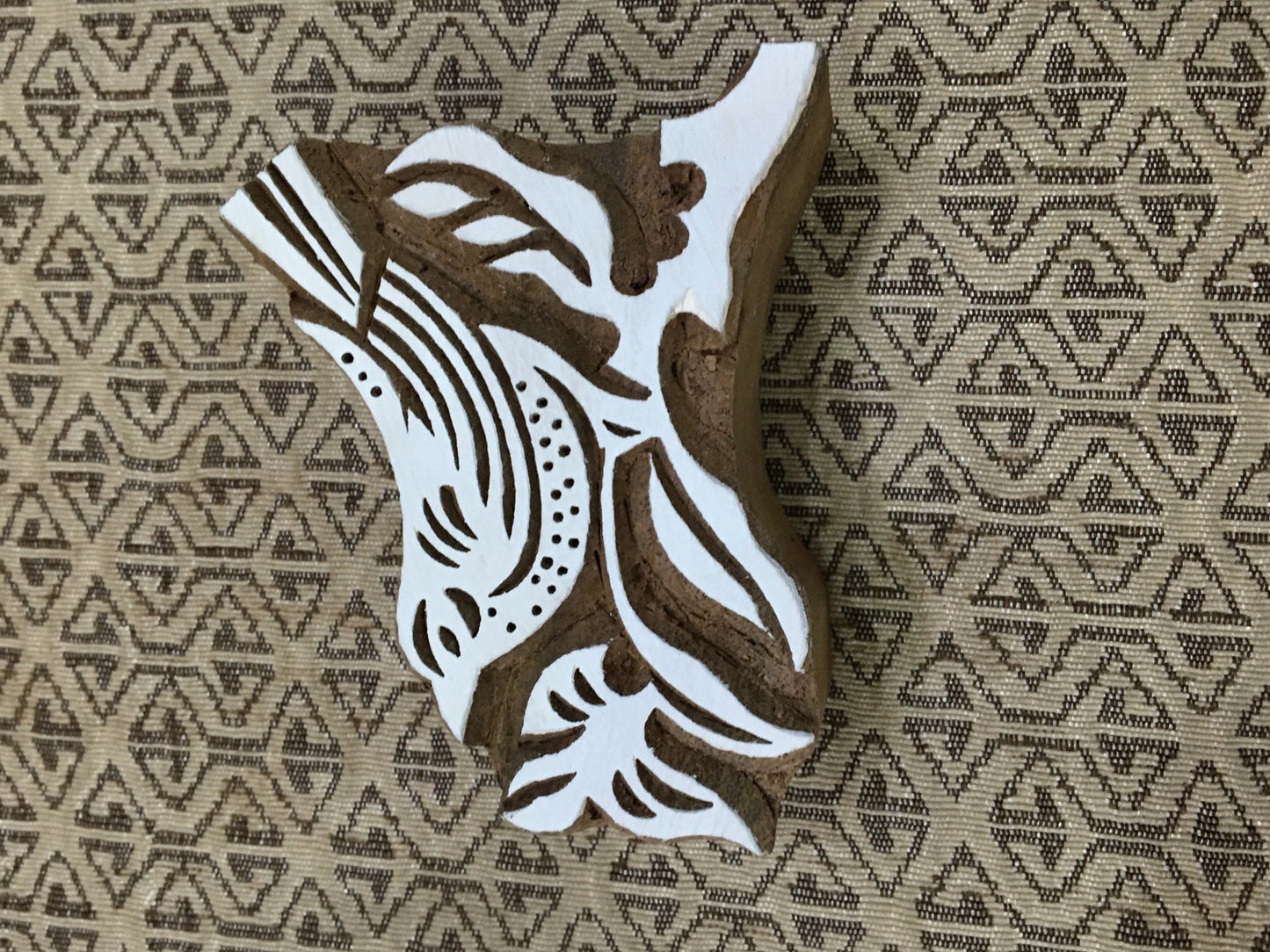 Bird on Branch, hand carved Indian wood printing block; textile stamp; pottery stamp,