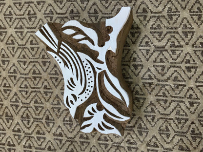 Bird on Branch, hand carved Indian wood printing block; textile stamp; pottery stamp,