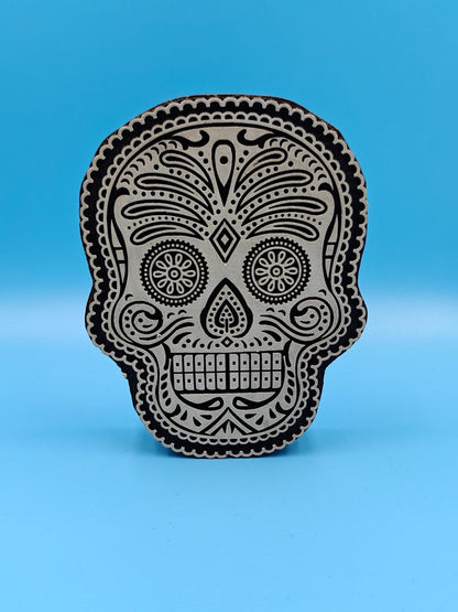 Trio Of Sugar Skull :Indian Wooden Printing Block, Hand carved Indian wood printing block; Textile stamp; pottery stamp,