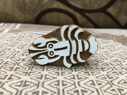 Exquisite Indian Wooden Printing Block - Small Lobster, hand carved Indian wood printing block; textile stamp; pottery stamp,