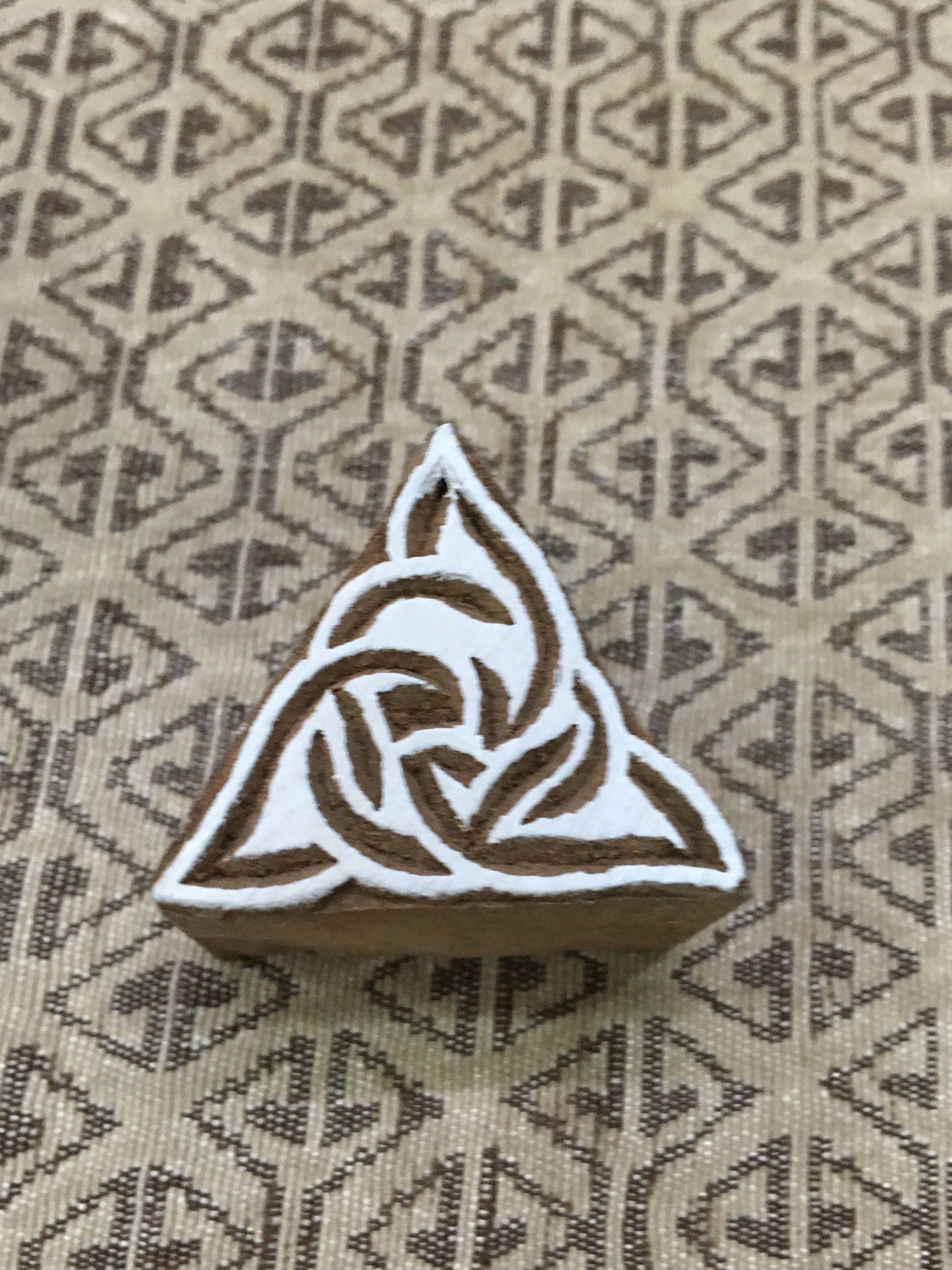 Celtic Triangle, hand carved Indian wood printing block; textile stamp; pottery stamp,