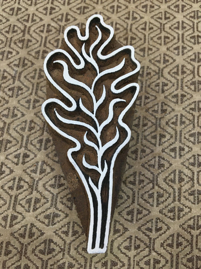Tropical Leaf, hand carved Indian wood printing block; textile stamp; pottery stamp,