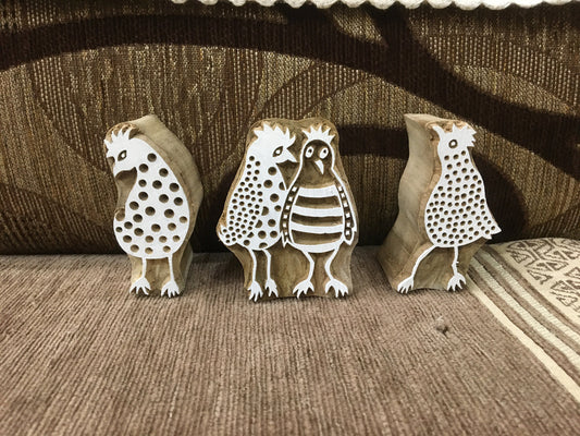 Funky Friends Hen: Playful Wooden Block Stamps for Creative Fun, hand carved Indian wood printing block; textile stamp; pottery stamp,