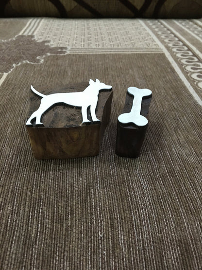 Indian Wooden Printing Block - Dog & Bone