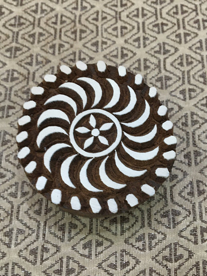 Dotty Swirl's Mandala, Round Hand Carved Indian Wooden Stamp , Wood Block for Textile Fabric Stamping Henna Pottery DIY