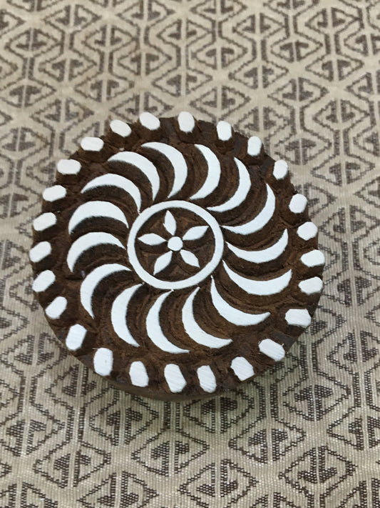Dotty Swirl's Mandala, Round Hand Carved Indian Wooden Stamp , Wood Block for Textile Fabric Stamping Henna Pottery DIY