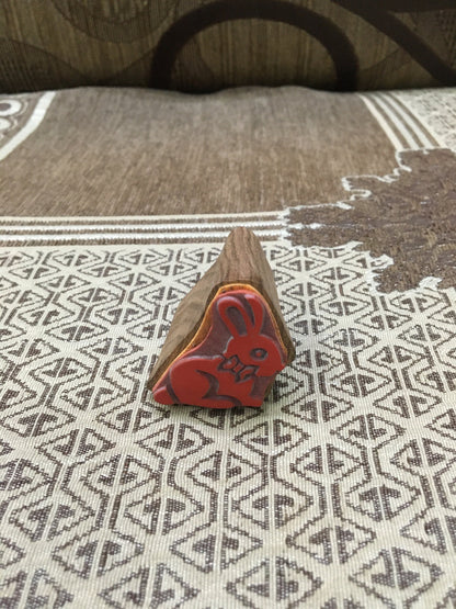 Indian Wooden Printing Block – Bunny With Bow Wood Mounted Rubber Stamp