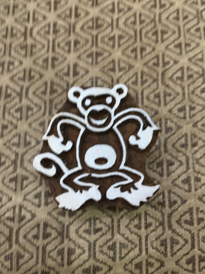 Dancing Monkey, hand carved Indian wood printing block; textile stamp; pottery stamp,