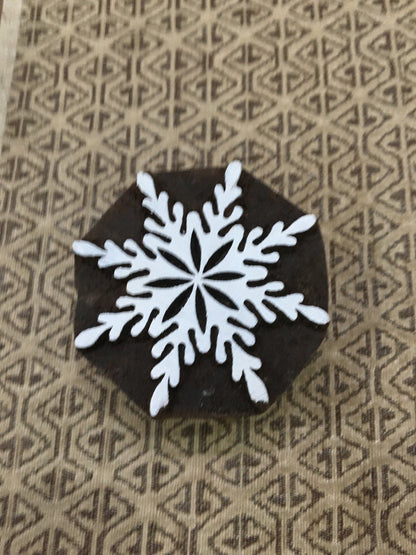 Snowflake, hand carved Indian wood printing block; textile stamp; pottery stamp,