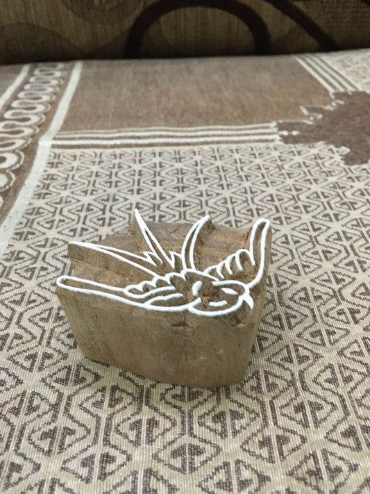 Flying Hummingbird, hand carved Indian wood printing block; textile stamp; pottery stamp,