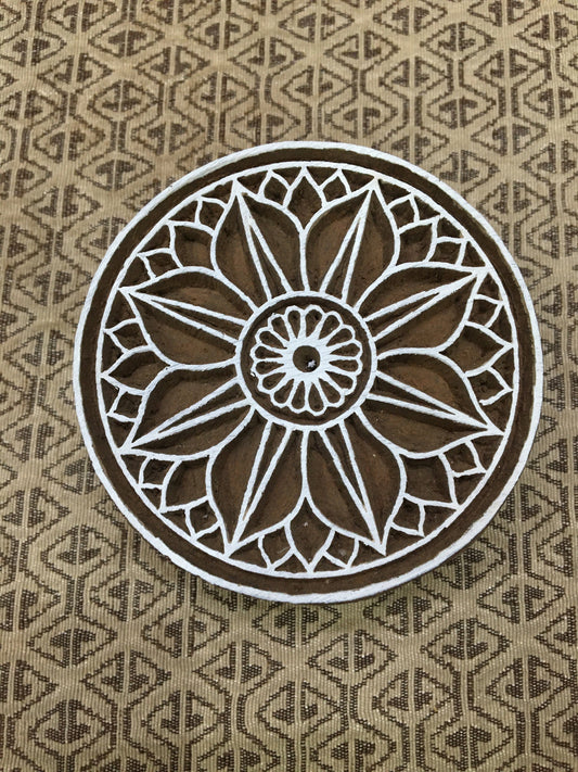 Elegant Lotus Mandala Wooden Printing Block Stamp: A Timeless Indian Artistic Handicraft, hand carved  block; textile stamp; pottery stamp,