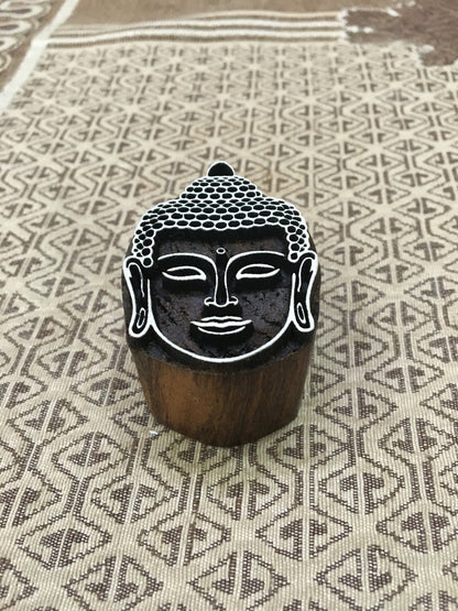 Buddh Head carved wooden printing tjap batik patterns printing stamps, hand carved Indian wood printing block; textile stamp; pottery stamp
