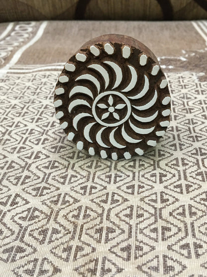Dotty Swirl's Mandala, Round Hand Carved Indian Wooden Stamp , Wood Block for Textile Fabric Stamping Henna Pottery DIY