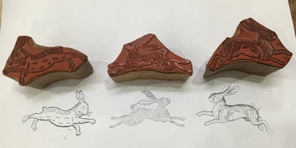 Set of 3 Leaping Hare Wood Mounted Rubber stamp, Scenery Wooden Stamp, Rubber Stamp, Wood Stamp, Bullet Journal, Planner,