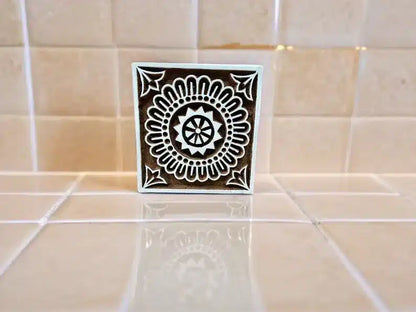 Medium Tile, pottery stamp ceramic mold scrap-booking tjap batik printing floral carved stamps image 0