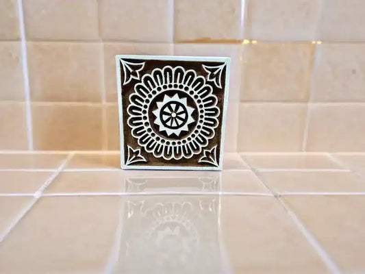 Medium Tile, pottery stamp ceramic mold scrap-booking tjap batik printing floral carved stamps image 0