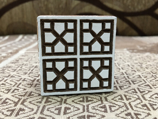 Indian artistic Wooden Stamp : Geometric Square Repeat Pattern Stamp ; hand carved Indian wood printing block; textile stamp; pottery stamp,