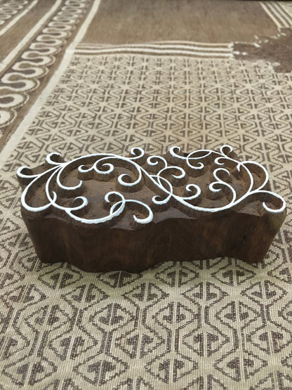 Curly Lines Repeat Pattern, hand carved Indian wood printing block; textile stamp; pottery stamp,