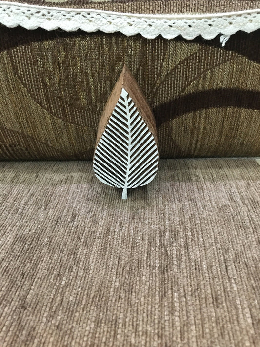 Stripy Leaf, hand carved Indian wood printing block; textile stamp; pottery stamp,