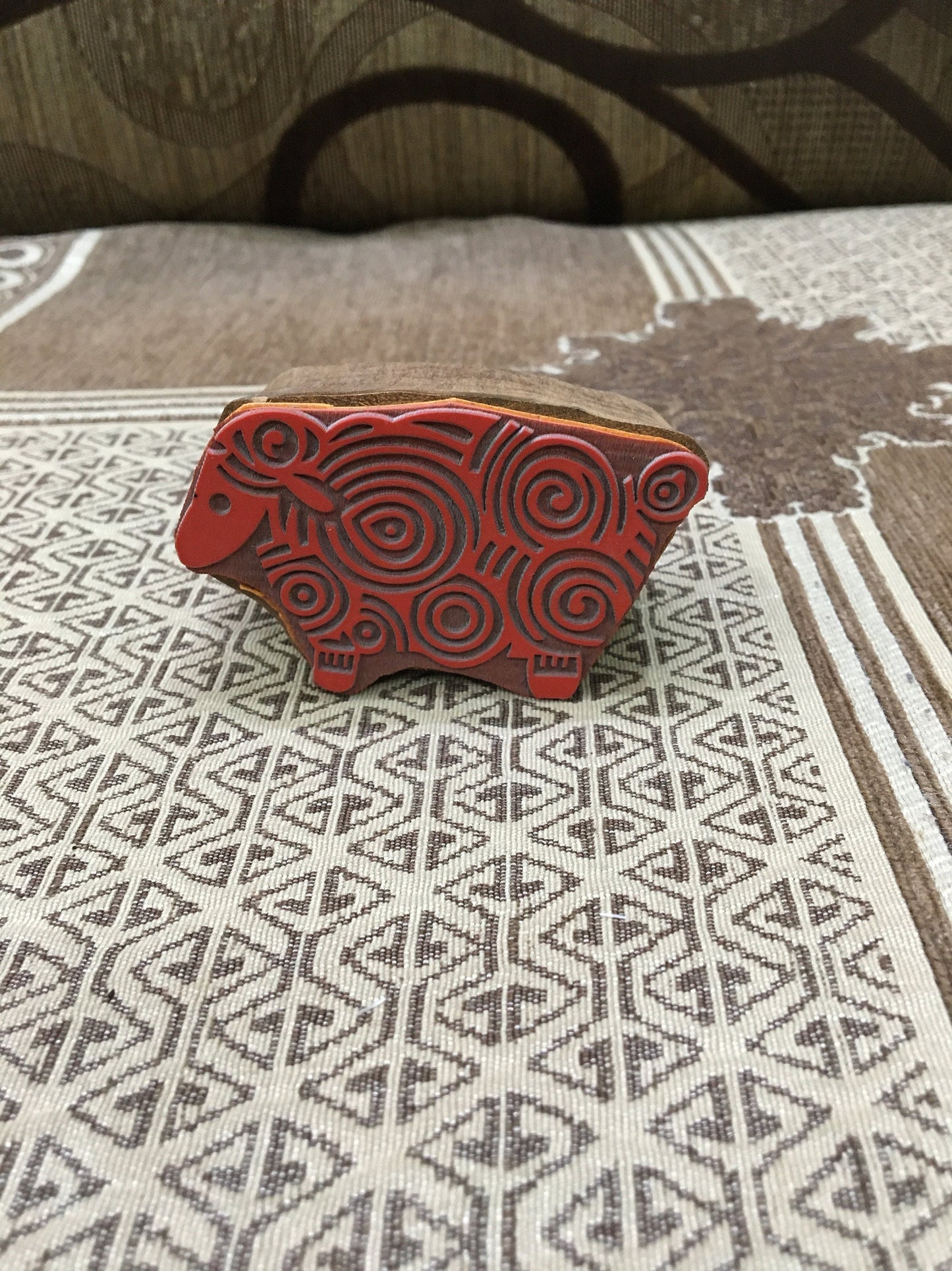 Wooden mounted rubber printing block - curly sheep, Rubber stamps, Indian wood stamps, Pottery Stamps, Soap Stamps, Tjaps
