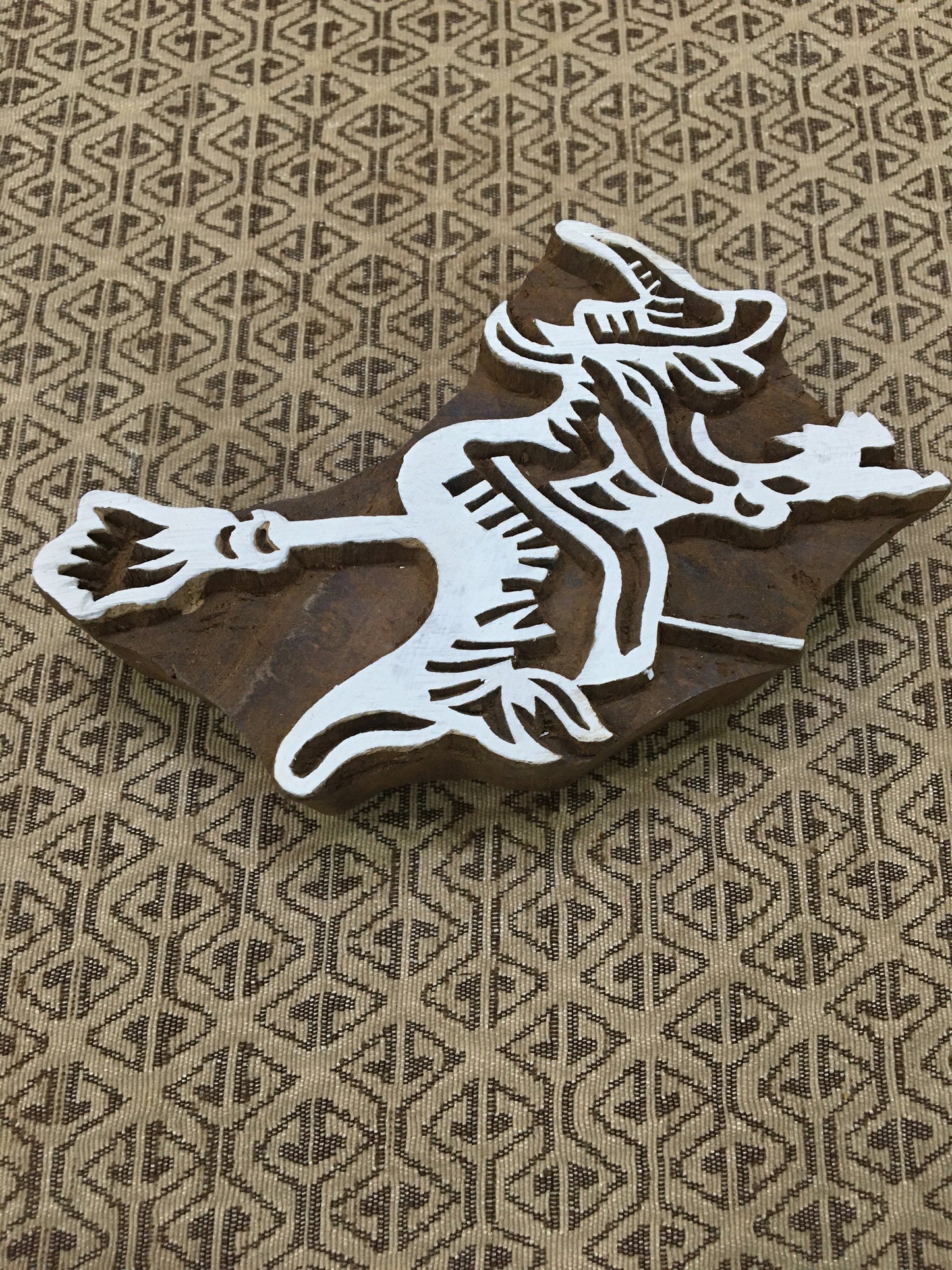 Witch on Broomstick wooden : A Magical Flight into Imagination, hand carved Indian wood printing block; textile stamp; pottery stamp,