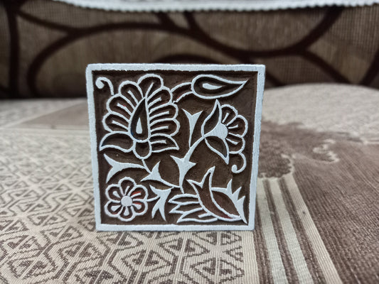 A Square Floral Tile, pottery stamp ceramic mold  scrapbooking tjap batik printing floral carved stamps.
