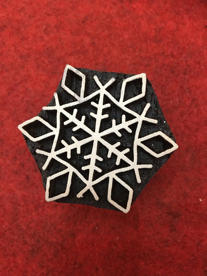 3rd set 10 piece different Designs SET Snowflake Motif Wooden Textile Block Christmas Wood Block Stamp Hand Carved Stamp For Printing,