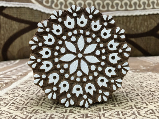 Serenity in Blooms: Indian Wooden Printing Block - Mandala Flower Design