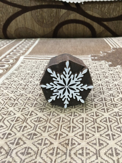 Snowflake, hand carved Indian wood printing block; textile stamp; pottery stamp,