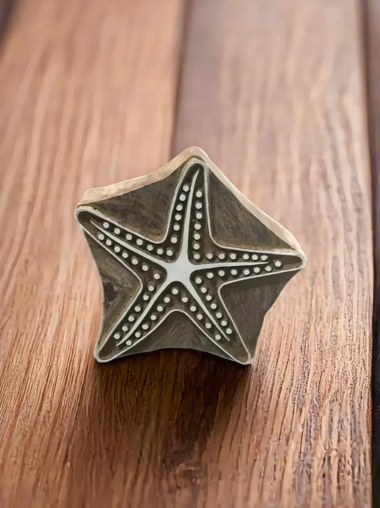 Indian Wooden Printing Block – Large Starfish, hand carved Indian wood printing block; textile stamp. image 0