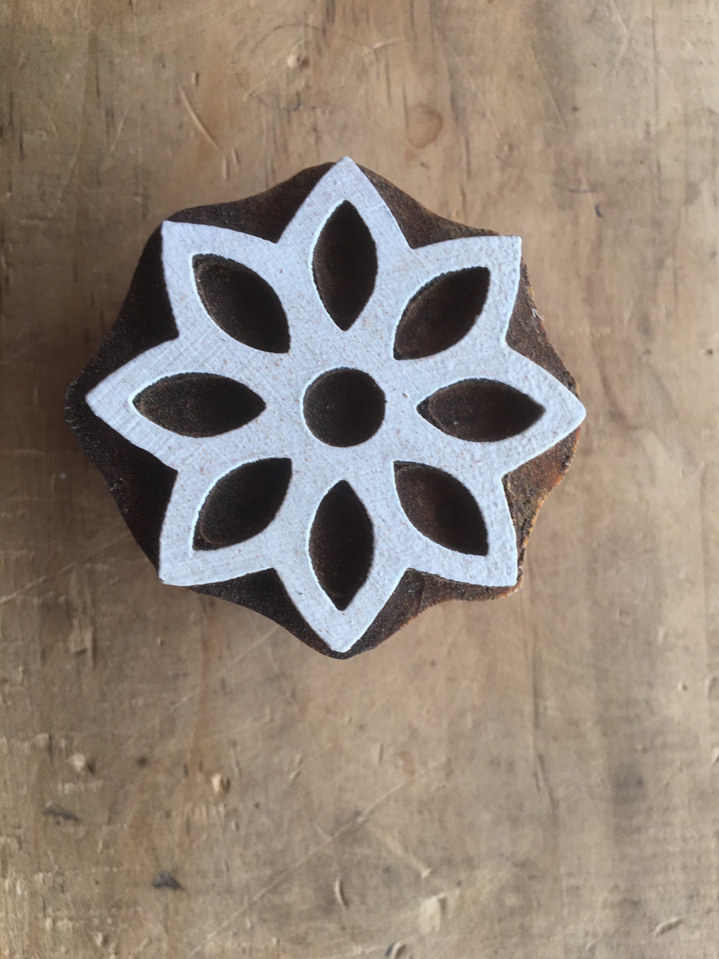 Eight Leaves flower, hand carved Indian wood printing block; textile stamp; pottery stamp,