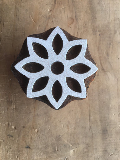 Eight Leaves flower, hand carved Indian wood printing block; textile stamp; pottery stamp,
