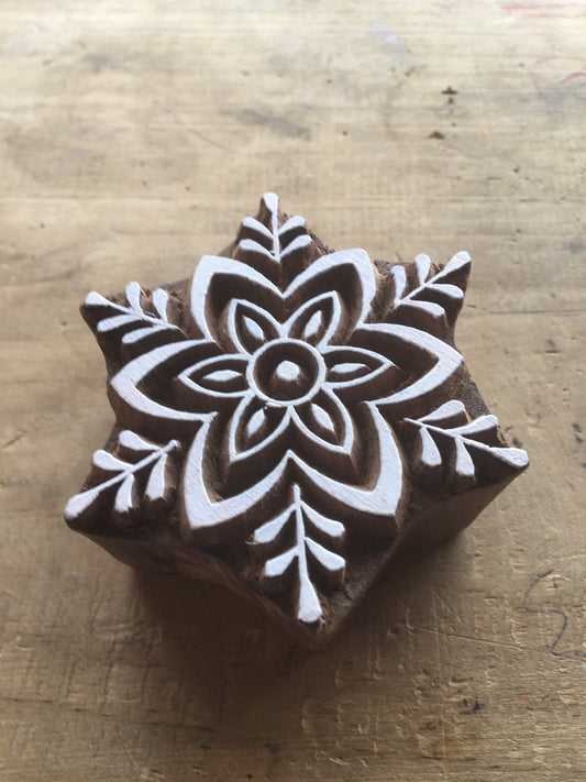 Snow flake Flower, hand carved Indian wood printing block; textile stamp; pottery stamp,