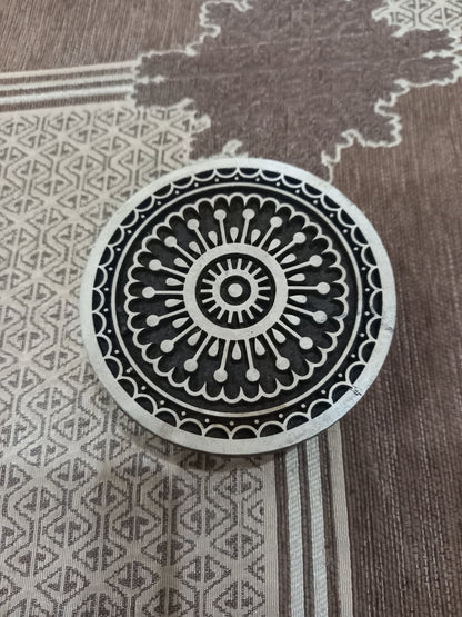 A Mandala  Block ,Round Hand Carved Indian Wooden Stamp , Wood Block for Textile Fabric Stamping Henna Pottery DIY