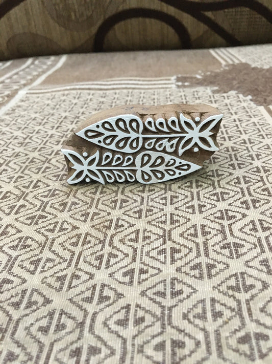 Fish Bones, hand carved Indian wood printing block; textile stamp; pottery stamp,